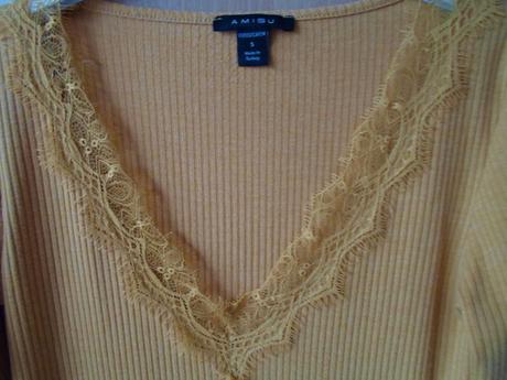 Hořčicové tričko triko s dlouhým rukávem, amisu,s