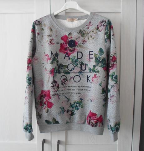 Šedá květovaná mikina mikinka, s