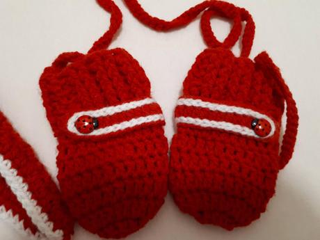 Zimní pletený komplet, čepička, rukavičky, capáčky, 80