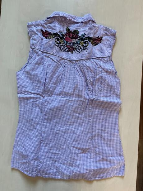 Fialová káro halenka s výšivkou, vel neuvedena cca, s