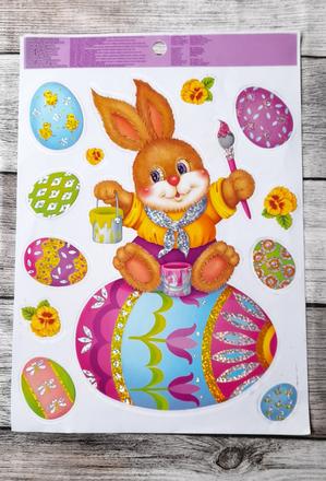 Okenni dekorace velikonoční zajíc s vajíčky, 