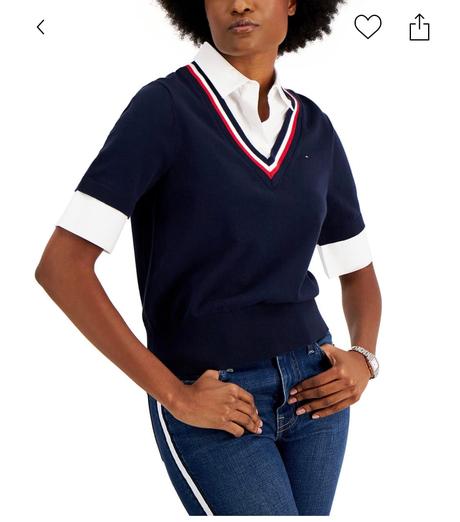 Navy svetřík s podšitou bílou košilí tommy hilfige, tommy hilfiger,s