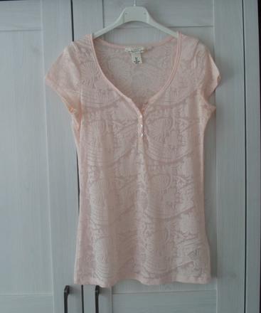 Růžové krajkové tričko tílko top, h&m,m