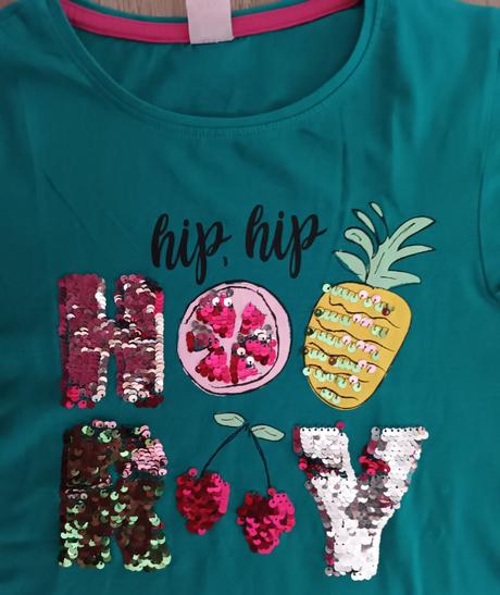 Dívčí triko zelené s flitry krátký rukáv, kik,158