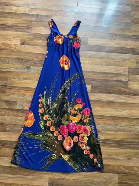 Modré maxišaty s květy, vel cca xs-s, s