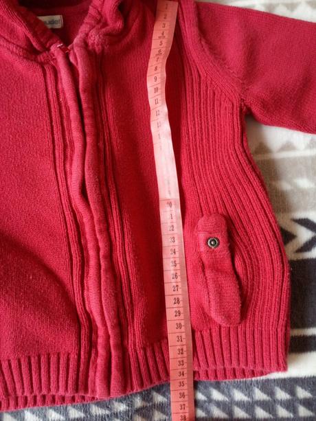 Bavlněný červený svetřík s kapucí, vertbaudet,92