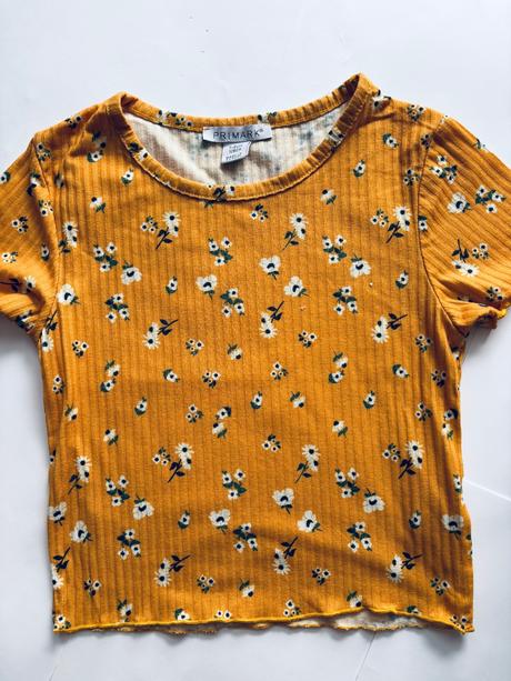 Triko crop top s květy - v.7/8 let, primark,128
