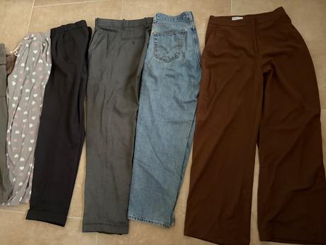 3 kalhoty+dziny +pyzamo kalhoty+dlouha sukne 38-40, m