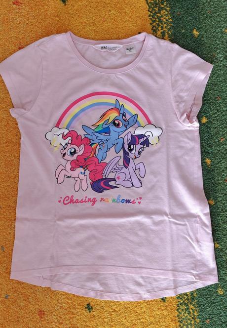 Dívčí triko růžové s koníčky, h&m,134