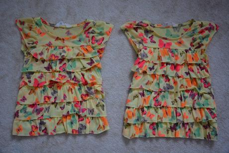 Tuniky s volánky třeba pro dvojčata, h&m,110