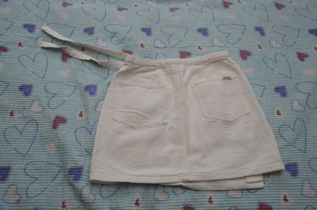 128 134 140 bílá džínová, riflová zavinovací sukně, 128