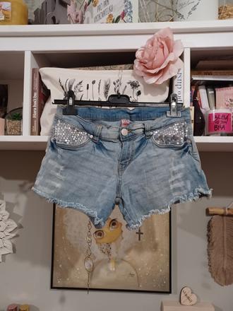 Džínové kraťasy s flitry - džínové šortky s flitry, kik,176