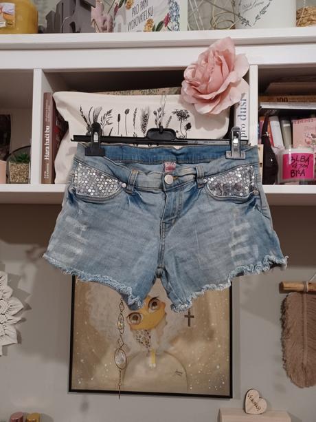 Džínové kraťasy s flitry - džínové šortky s flitry, kik,176