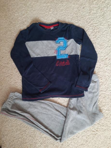 Šedo modré froté teplé pyžamo 146/152, pepperts,146