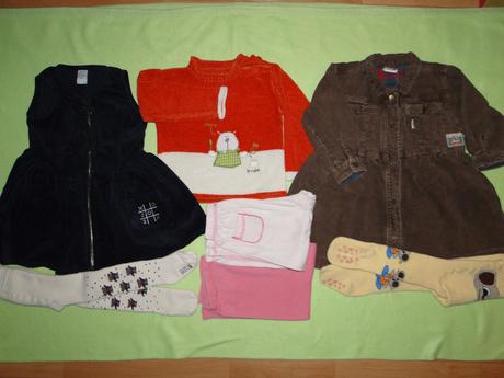 7ks v.92 2x menžestrové šaty, svetr, punčocháče, 86–98