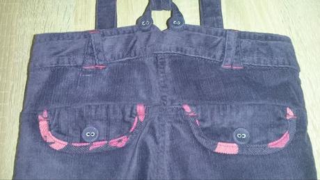 Fialové manšestráky s kšandami vel. 116, 116