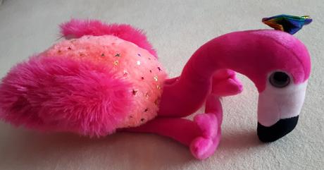 Dětská hračka - plyšový plameňák s mašlí,