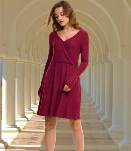 Fisherfield vínové áčkové úpletové šaty, 36