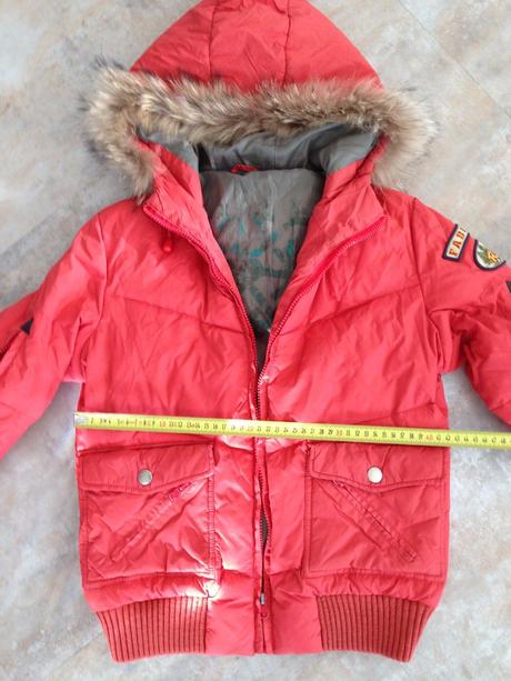 Oranžová zimní péřovová bunda kapuce vel.s-m 36-38, m