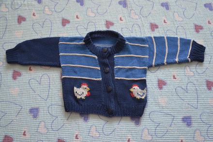 Tm modrý svetr se slepičkami, 74