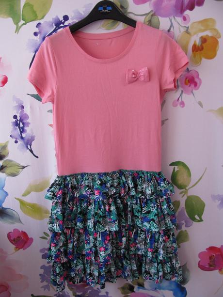 Pružné růžové šaty s barevnou volánkovou sukní, bluezoo,164