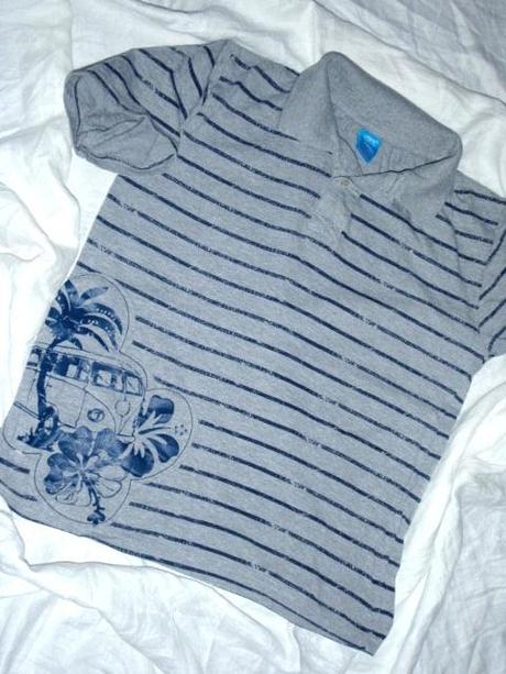 Super pruhované tričko s límečkem a autobusem, 140