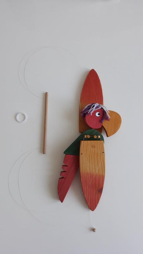 Dřevěný papoušek hračka, dekorace., 