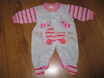Šedo-růžový semišový overal s včelkama, 62