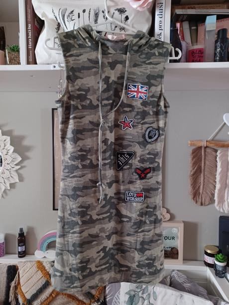 Maskáčové šaty tunika s kapucí 158/164, xs/s, 164