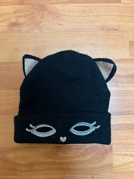 Kočičková černá čepice s ušima, vel. 92/104, h&m,92