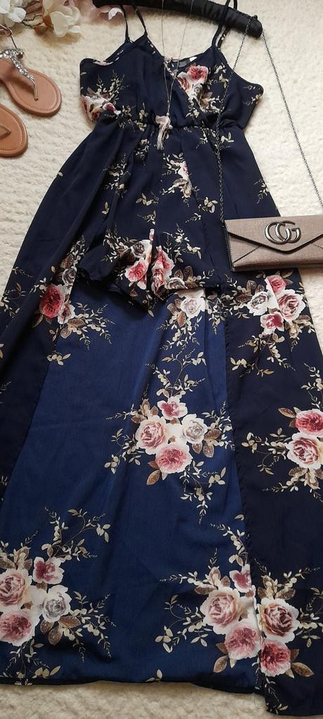 Květovaný krátký overal s vlečkou, xl