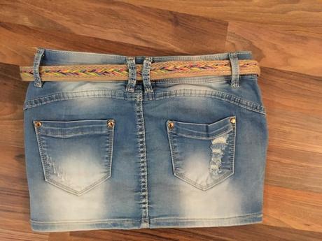 Drbaná jeans minisukně s páskem, vel xs/s,, s