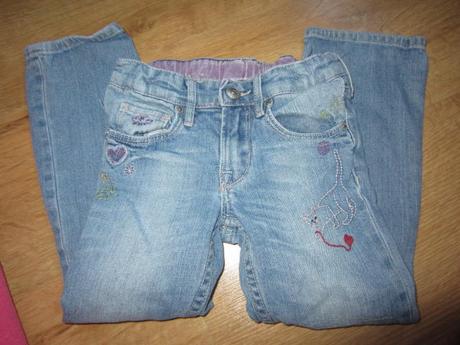 Peckovní záplatové džín, rifle s kočkou, h&m,104