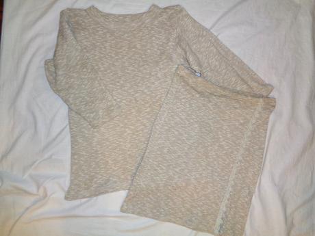 Pěkný úpletový komplet - béžovobílý melír s/m, m