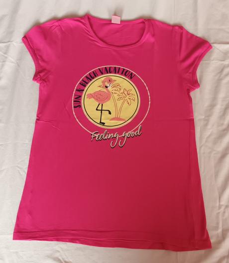 Dívčí triko růžové plameňák krátký rukáv, 158