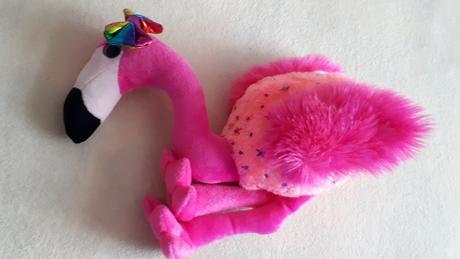 Dětská hračka - plyšový plameňák s mašlí,