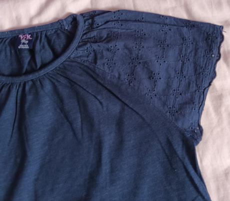 Dívčí triko tmavě modré krátký rukáv s výšivkou, kik,158