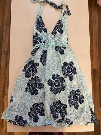 Modré letní šaty s květy, vel neuvedena cca s/m, s
