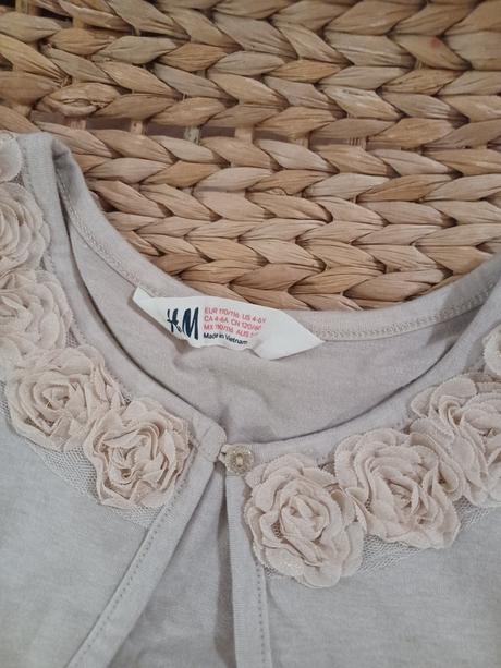 Béžové bolerko s květy h&m 110/116, h&m,116