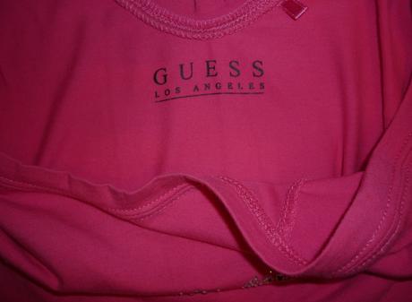Tmavě růžové dámské tričko s 3/4 rukávem guess, guess,s