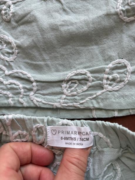 Krásný letní komplet bledě zelený - v.6/9 měs., primark,74