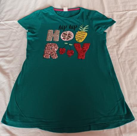 Dívčí triko zelené s flitry krátký rukáv, kik,158
