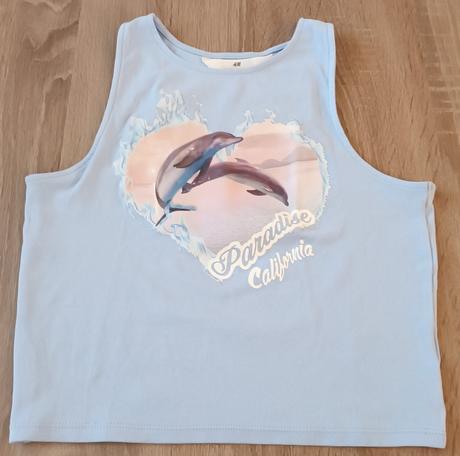 Dívčí letní triko/tílko světle modré delfíni h&m, h&m,170