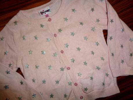 Růžový přízový svetr - stříbrné hvězdičky, 98