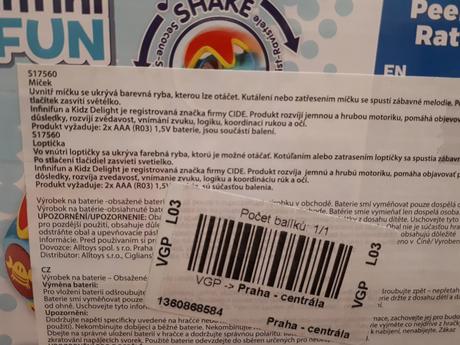 Zvukový a světelný míč, infinifun rattle ball,