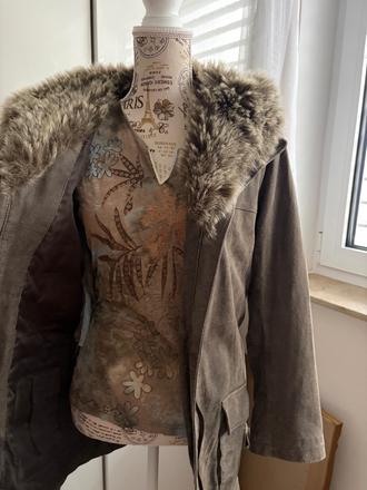 Tchibo kozeny kabat khaki + svetr a bluza, tchibo,34