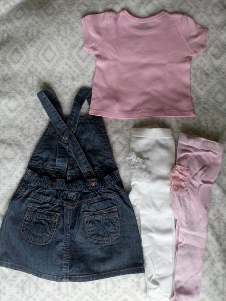 Souprava sukně, tričko s králíčkem, 2 punčocháče, obaibi,68