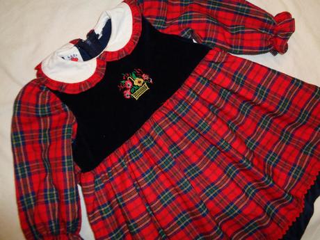 Krásné modročervené flanelové šaty, baby club,86