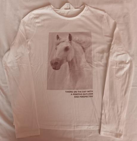 Dívčí triko dlouhý rukáv bílé kůň h&m, h&m,170