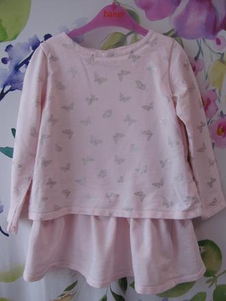 Růžové bavlněné mikinové šaty s motýlky, pepco,122